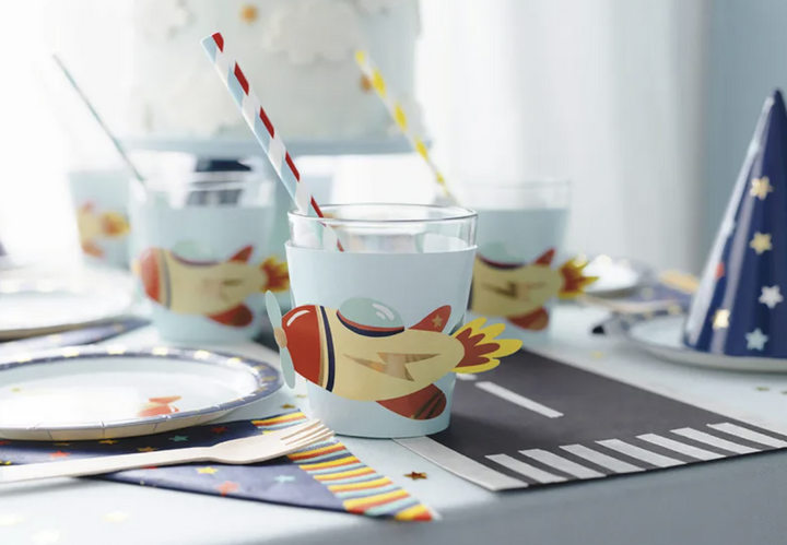 Manschetten für Becher/Gläser Flugzeug, 6er Pack kinderparties-shop