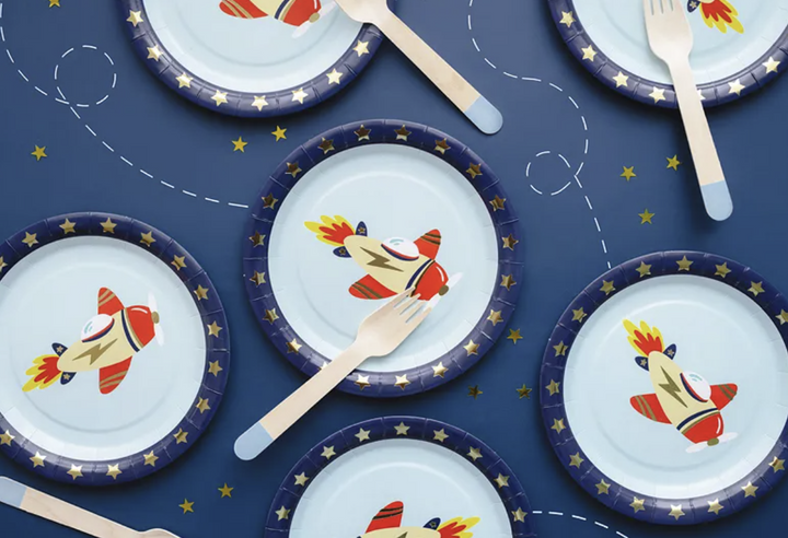 Flugzeug Party Teller, 18 cm, 6er Pack kinderparties-shop