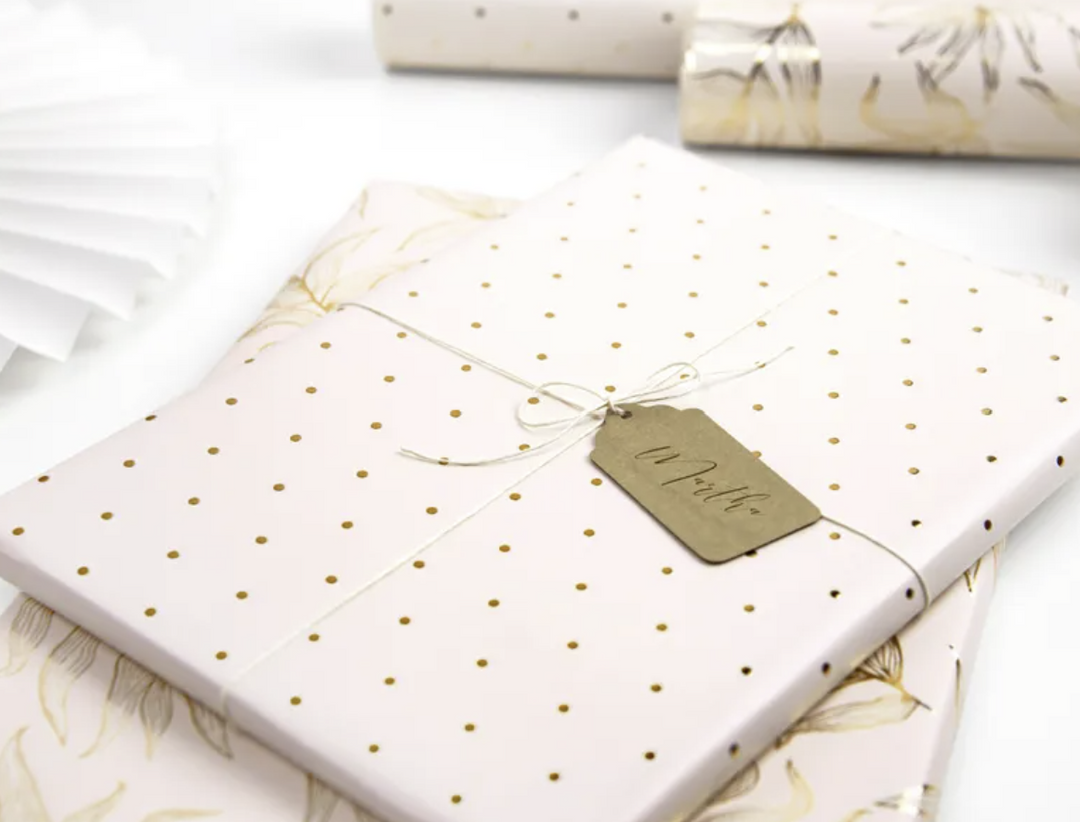 Geschenkpapier, Beige mit Gold, 70 X 200 cm, 2 Stk. kinderparties-shop
