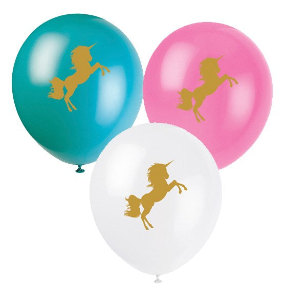 Luftballons Goldenes Einhorn, 8er Pack, 29cm kinderparties-shop