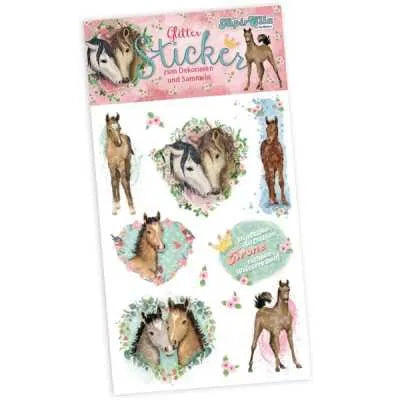Glitzersticker, Pferde, 1 Karte, 7 Sticker, Pferde Party