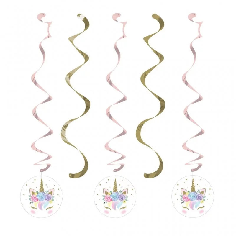 Hängespiralen Baby Einhorn Gold, 5 Stück kinderparties-shop