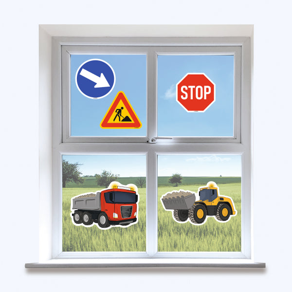 Baustellen Fensterbilder / Sticker, 5er Pack