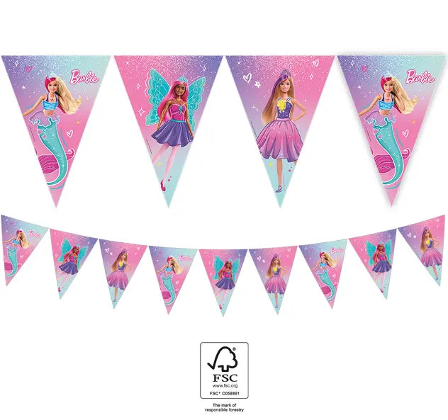 Barbie Fantasy Wimpelkette, 9 Flaggen, 2.3m kinderparties-shop