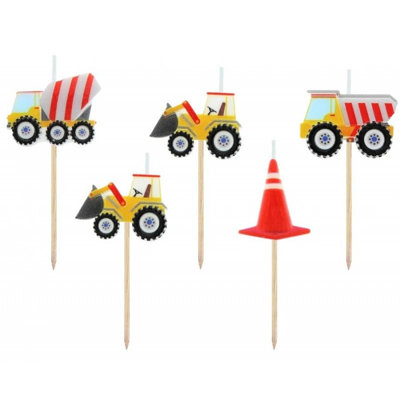 Baustellen Minikerzen, 5er Pack kinderparties-shop