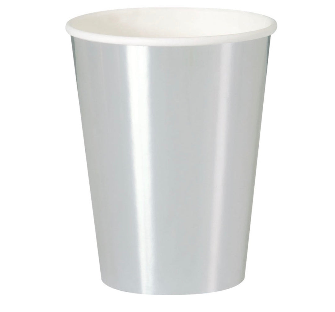 Party cup, plain silver, cardboard, pack of 8, 350ml