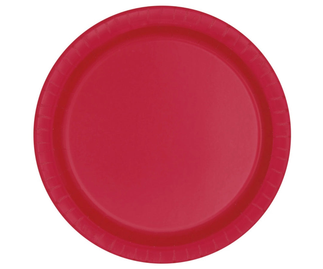Assiettes de fête, rouge uni / rouge rubis, paquet de 8, 23 cm