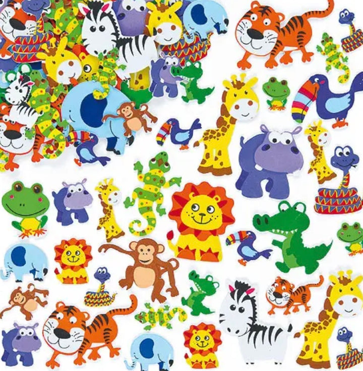 Autocollants en caoutchouc mousse Jungle Animaux, autocollants, paquet de 96