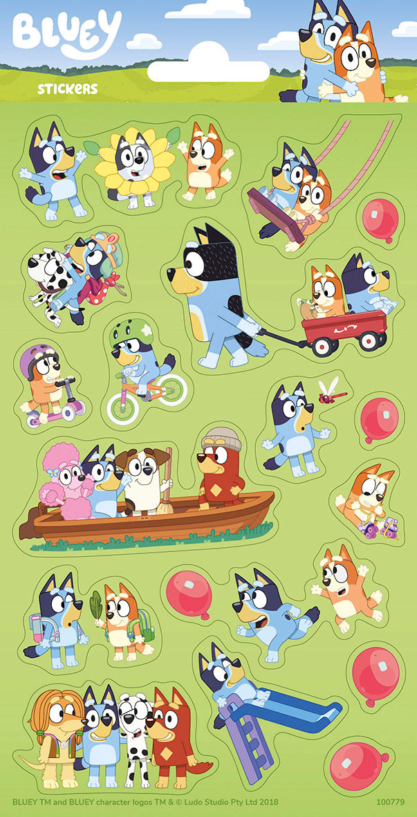 Bluey Stickerbogen, 1 Bogen mit 16 Aufklebern