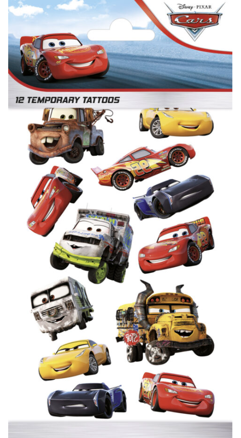 Cars Tattoos, give-away, 1 Bogen mit 12 Tattoos kinderparties-shop