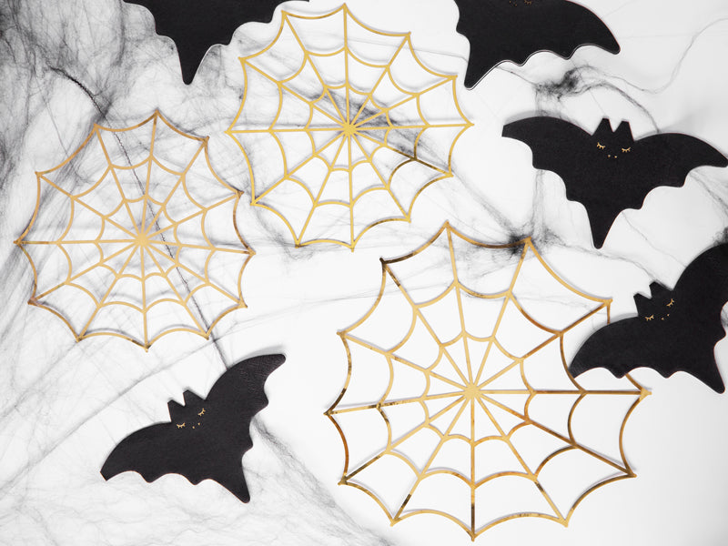 Spinnen-Netz Papierdeko, Halloween, 3er Pack, Gold