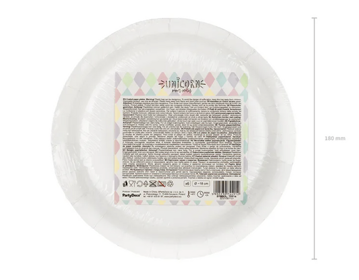 Party Teller Weiss-Silber mit Pastell-Punkten, 6er Pack, 18cm kinderparties-shop