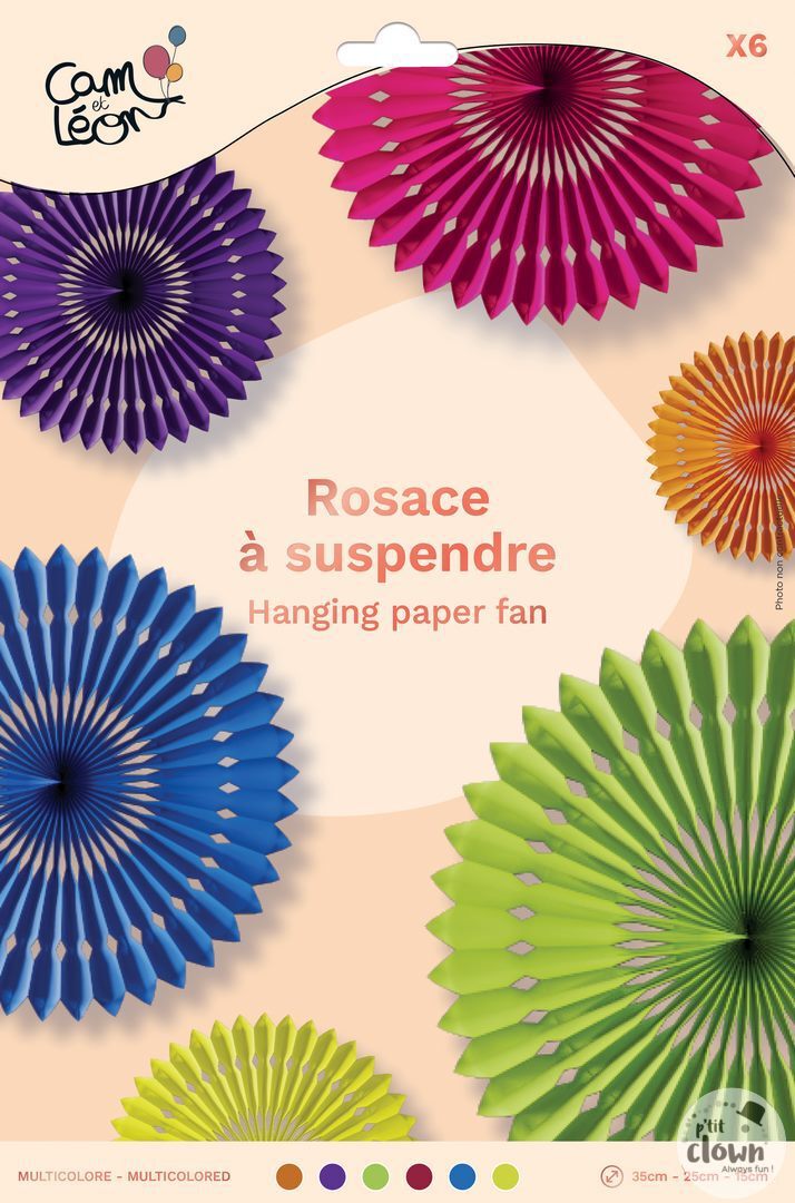 Regenbogen Dekofächer hängend, Rosetten bunt, 6-tlg kinderparties-shop