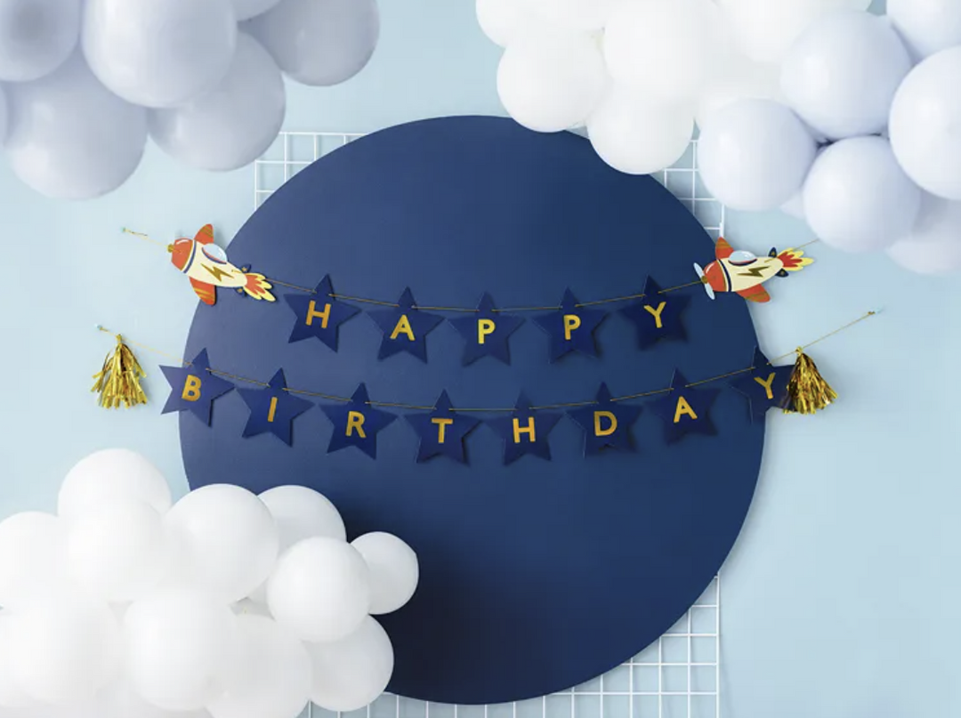 Flugzeug Girlande Happy Birthday, 3m kinderparties-shop