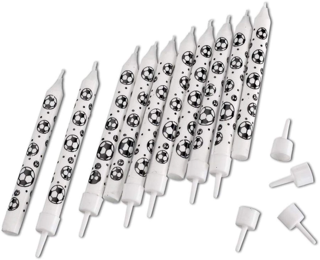 Fussball Geburtstagskerzen mit Halterung, 10er Pack, 8 cm