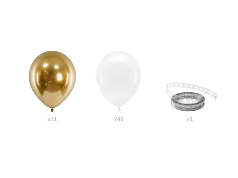 Ballongirlande weiss-gold, DIY Girlande, 60 Ballons inkl. 2m Ballonband kinderparties-shop