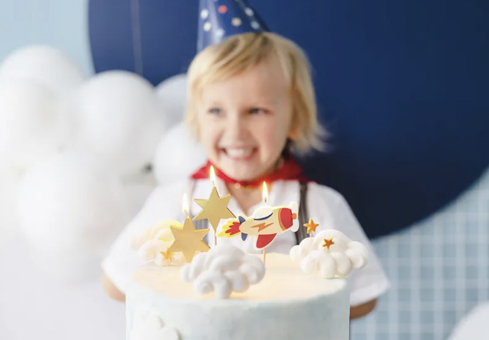 Flugzeug und Sterne Geburtstagskerzen, 3er Pack kinderparties-shop