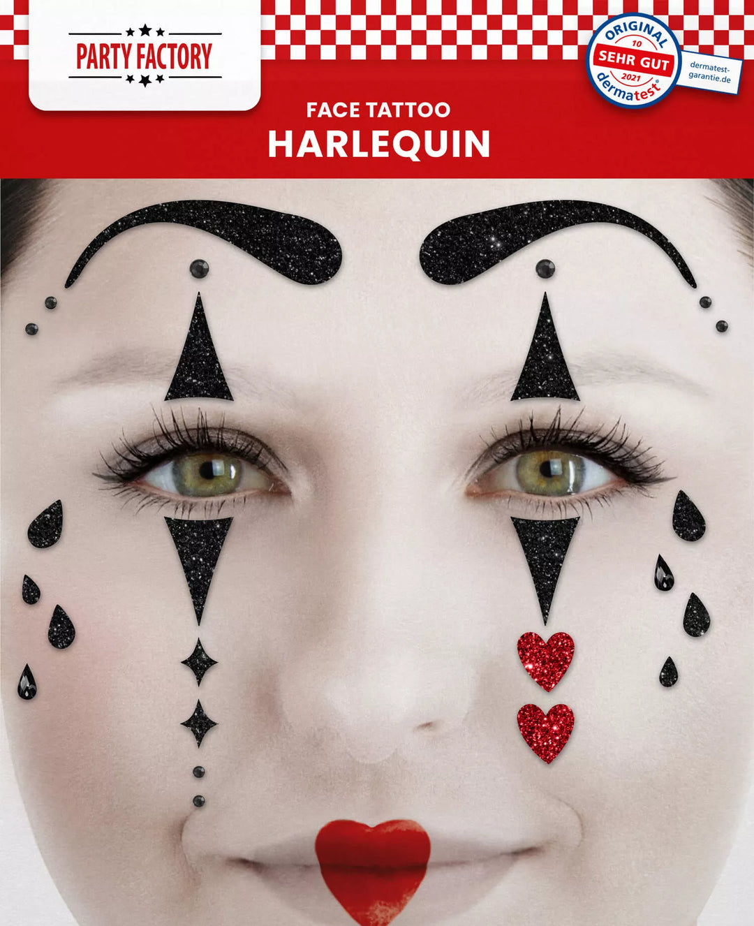 Glitter Face Tattoo, Harlequin, Clown, 1 Bogen kinderparties-shop