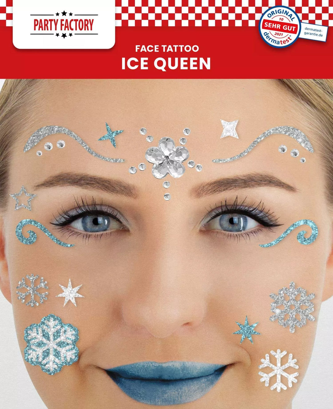 Glitter Face Tattoo, Ice Queen, 1 Bogen kinderparties-shop