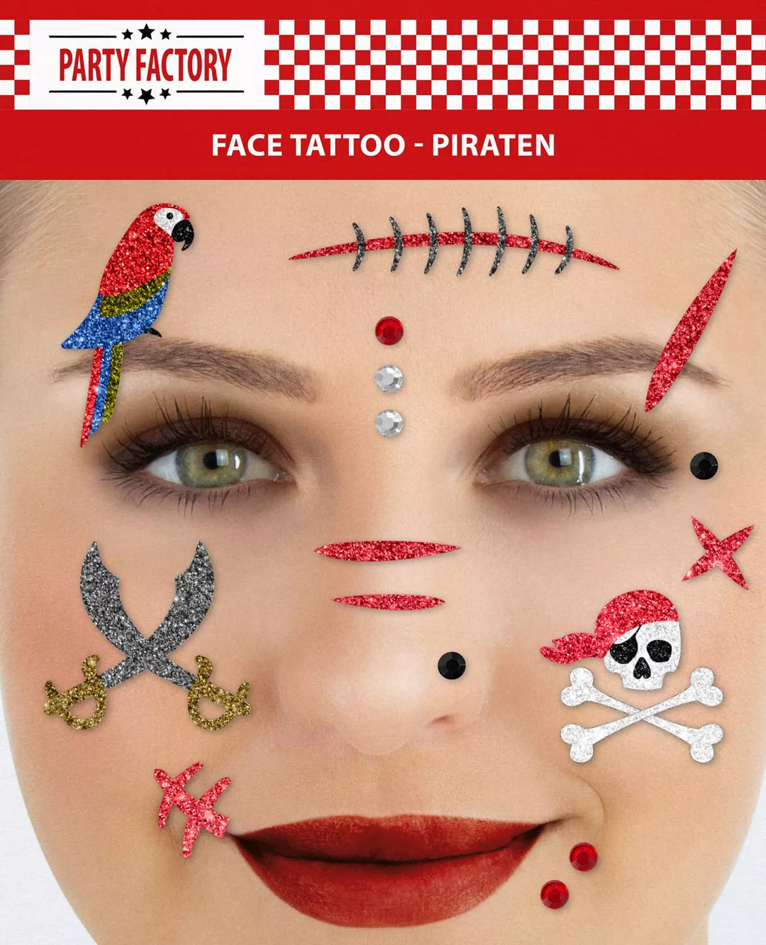Glitter Face Tattoo, Piraten, 1 Bogen kinderparties-shop