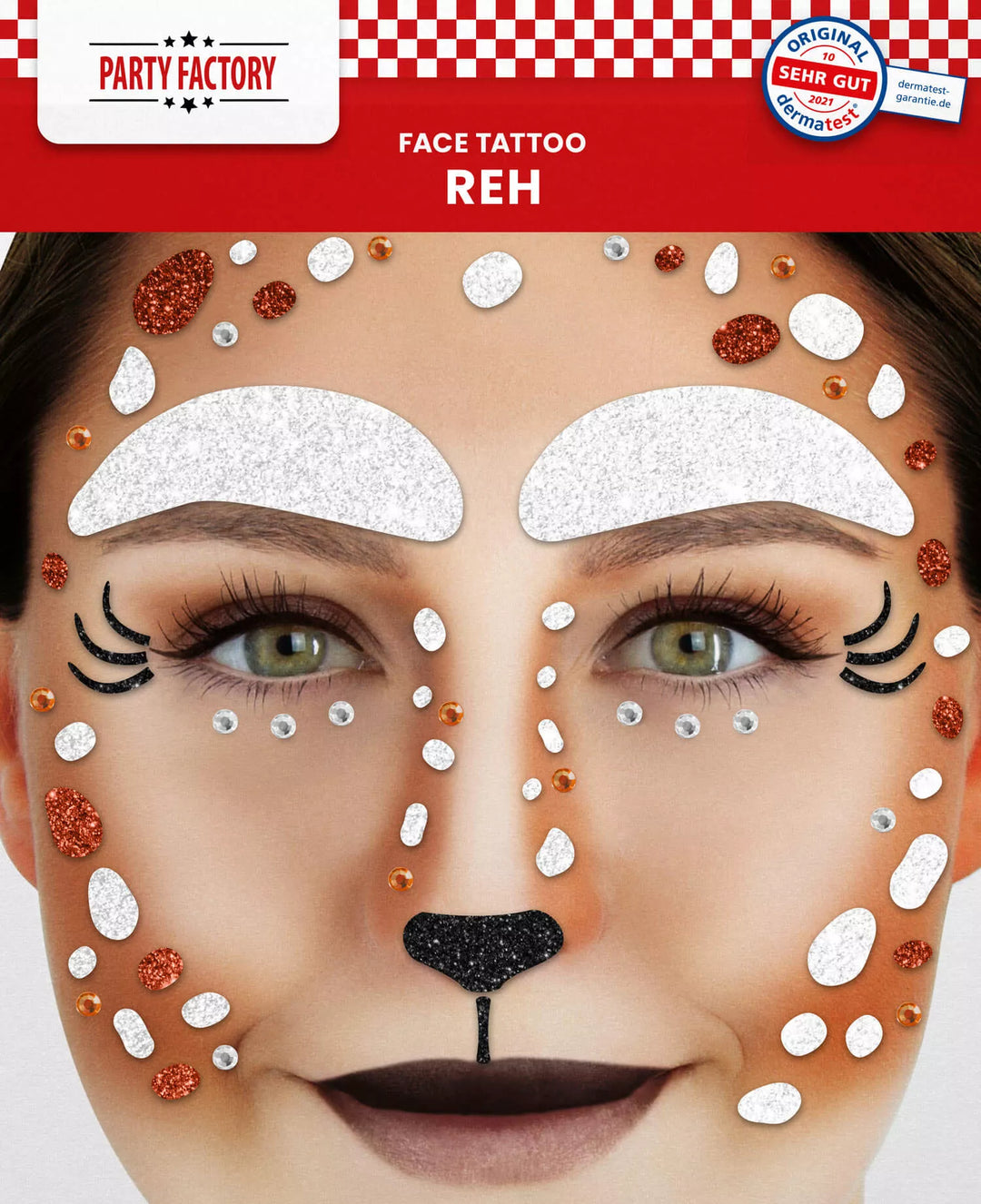 Glitter Face Tattoo, Reh, 1 Bogen kinderparties-shop