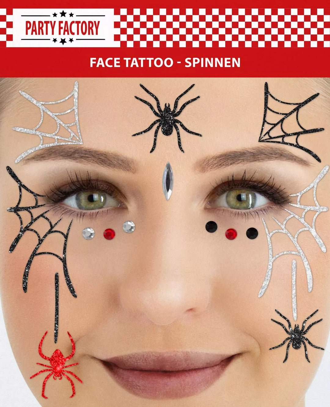 Glitter Face Tattoo, Spinnen, 1 Bogen kinderparties-shop