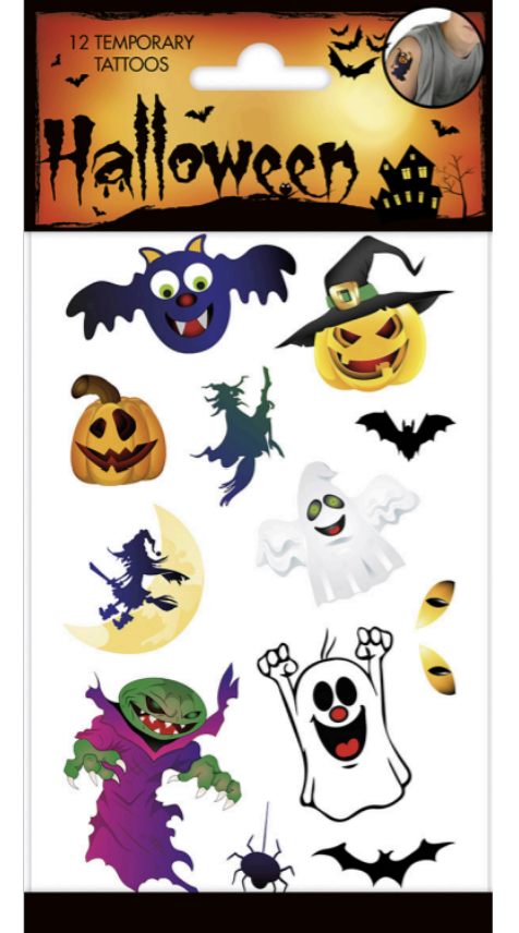 Tattoos Halloweenmotive, abwaschbar, 1 Bogen mit 12 Tattoos kinderparties-shop