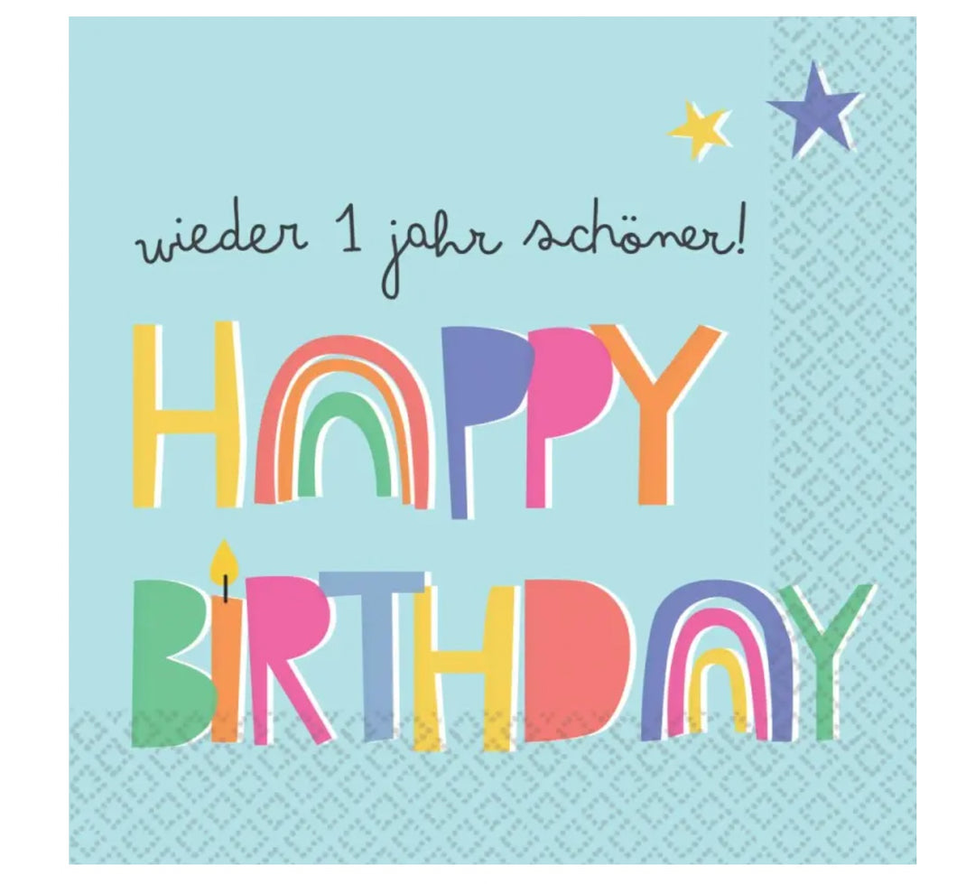 Servietten Happy Birthday Regenbogen, Wieder ein Jahr schöner, 16 Stück