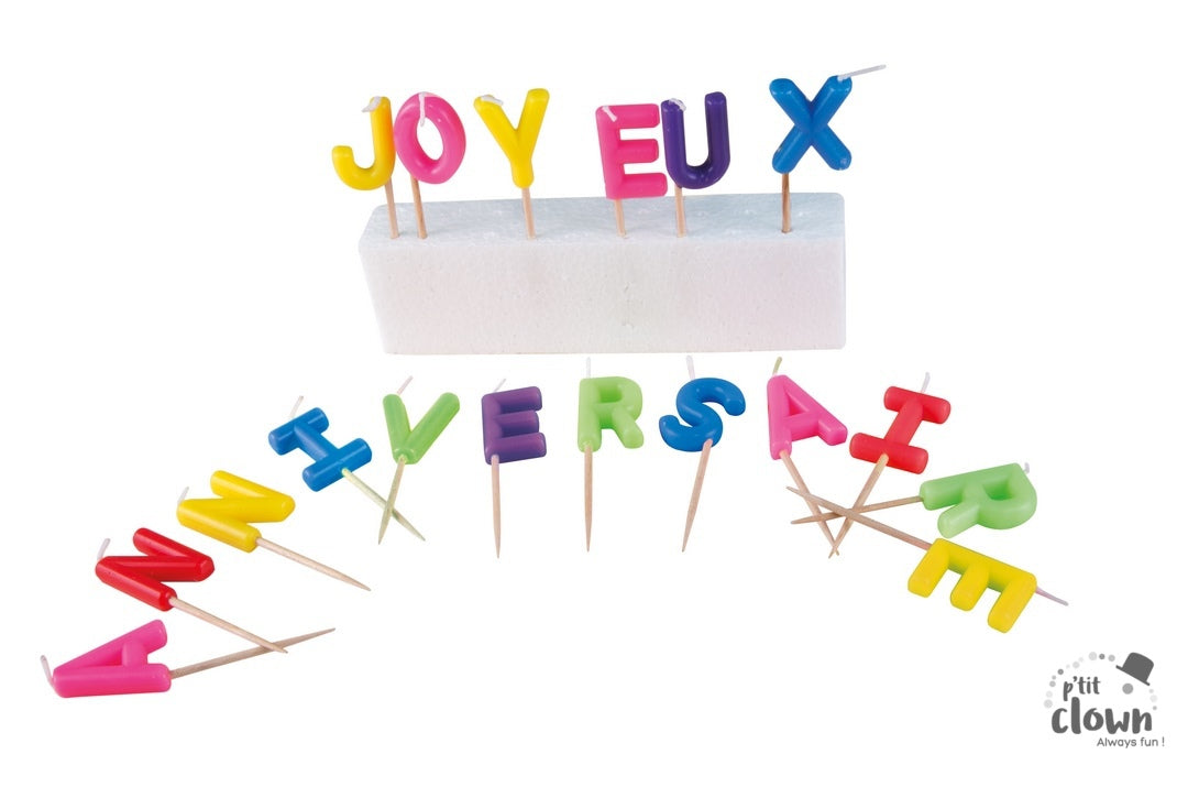 Joyeux Anniversaire Kerzen, bunt, 18er Pack kinderparties-shop