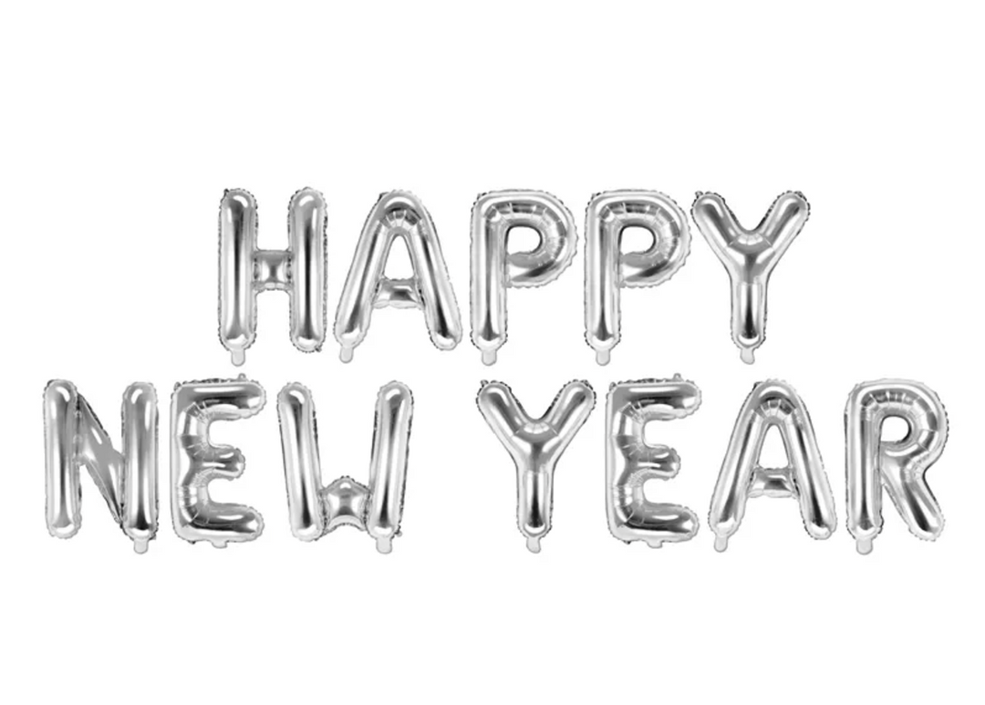 'Happy New Year' Folienballon Girlande Silber, 422 x 46cm kinderparties-shop