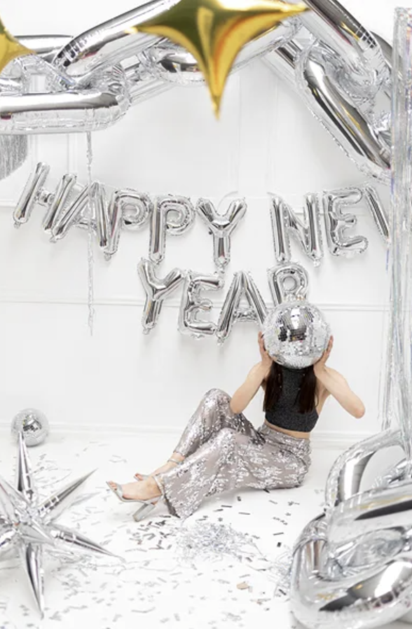 'Happy New Year' Folienballon Girlande Silber, 422 x 46cm kinderparties-shop