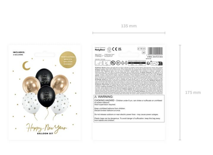 Luftballons Happy New Year, 30cm, 6er Pack kinderparties-shop