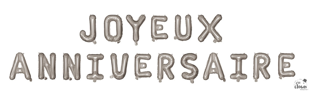 Joyeux Anniversaire Folienballon-Set Girlande, silber, 380x30cm kinderparties-shop