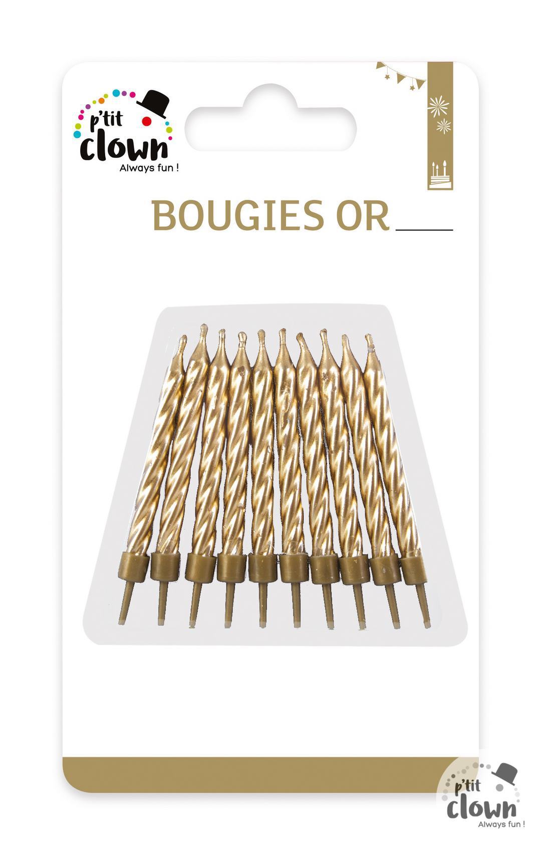 Geburtstagskerzen gold, 12 Kerzen inkl. Ständer kinderparties-shop