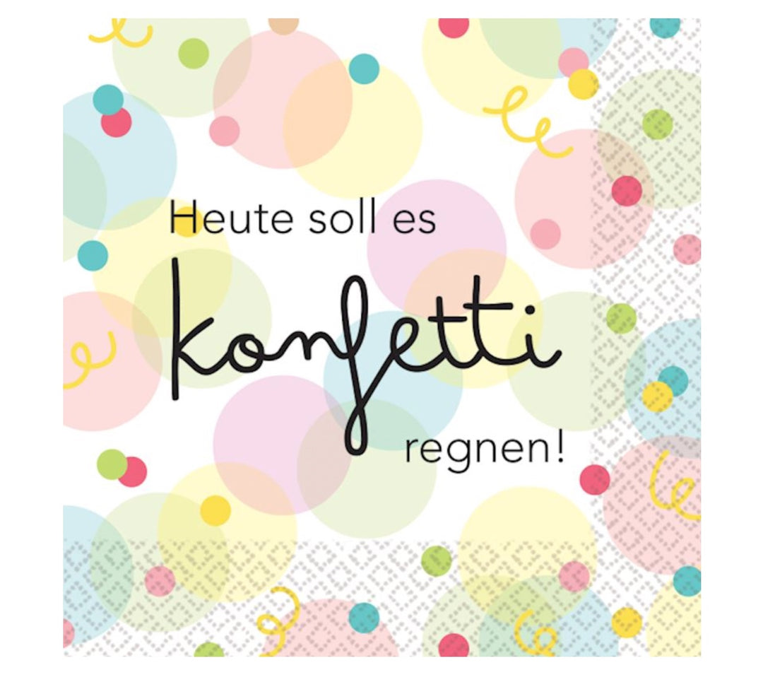 Konfetti Servietten "Heute soll es Konfetti regnen", 16 Stück