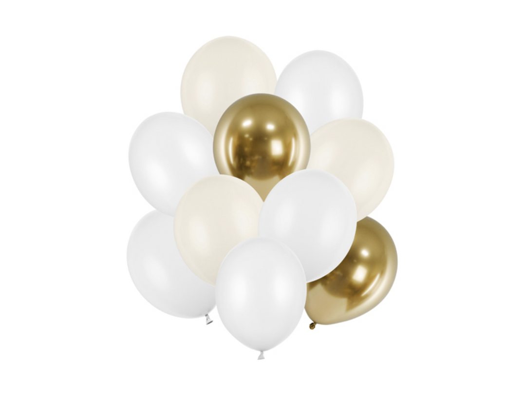 Luftballons Mix: creme / weiss & gold, 10er Pack kinderparties-shop