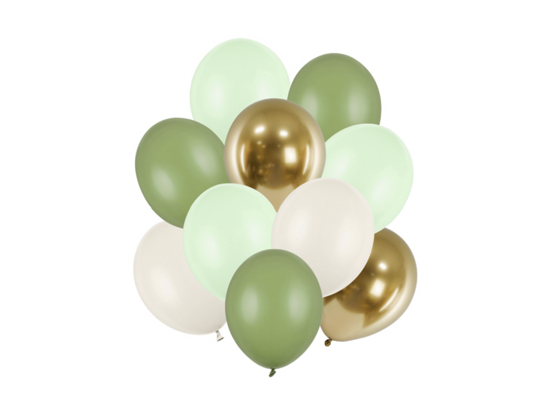 Luftballons Mix: pastell grün & glänzend gold, 10er Pack kinderparties-shop