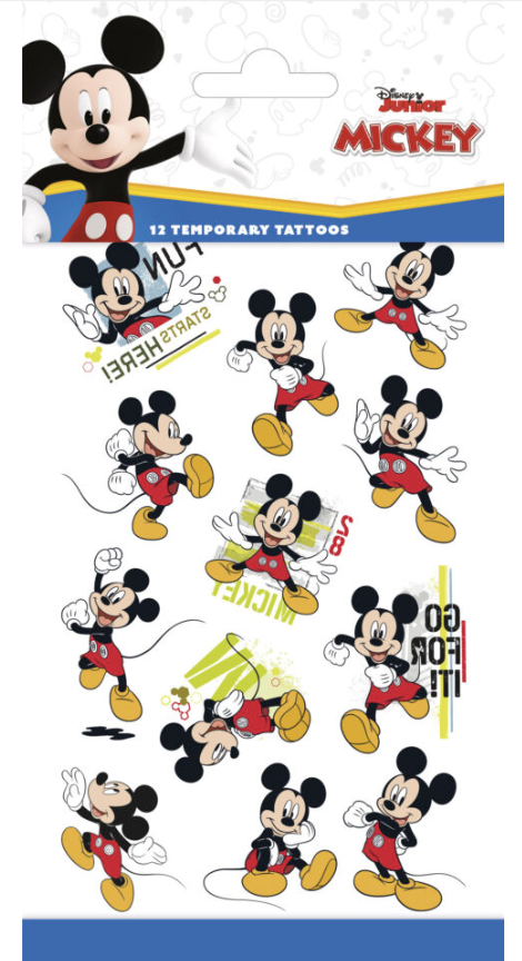 Mickey Mouse Tattoos, give-away, 1 Bogen mit 12 Tattoos kinderparties-shop