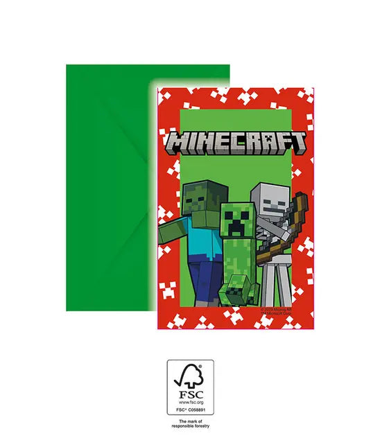 Minecraft TNT Einladungen, 6er Pack inkl. Kuverts kinderparties-shop