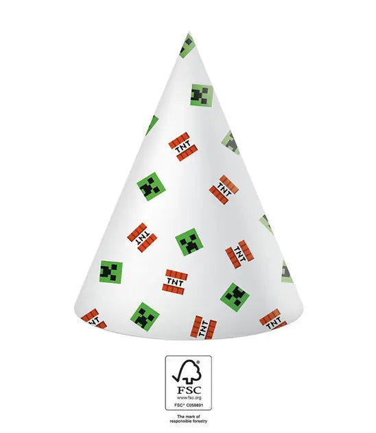 Minecraft TNT Partyhüte, 6er Pack kinderparties-shop
