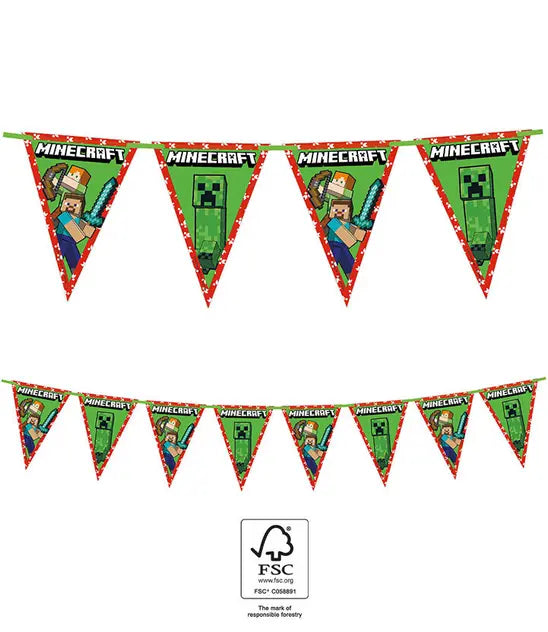 Minecraft TNT Wimpelkette, 9 Flaggen, 2.3m kinderparties-shop