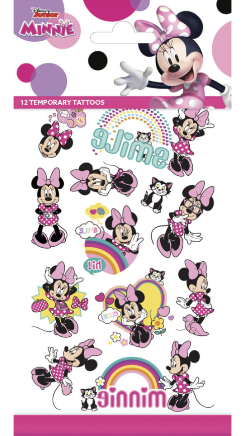Minnie Mouse Tattoos, give-away, 1 Bogen mit 12 Tattoos kinderparties-shop