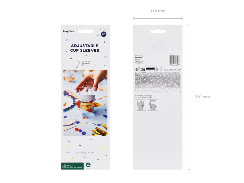 Manschetten für Becher/Gläser Flugzeug, 6er Pack kinderparties-shop