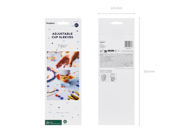 Manschetten für Becher/Gläser Flugzeug, 6er Pack kinderparties-shop