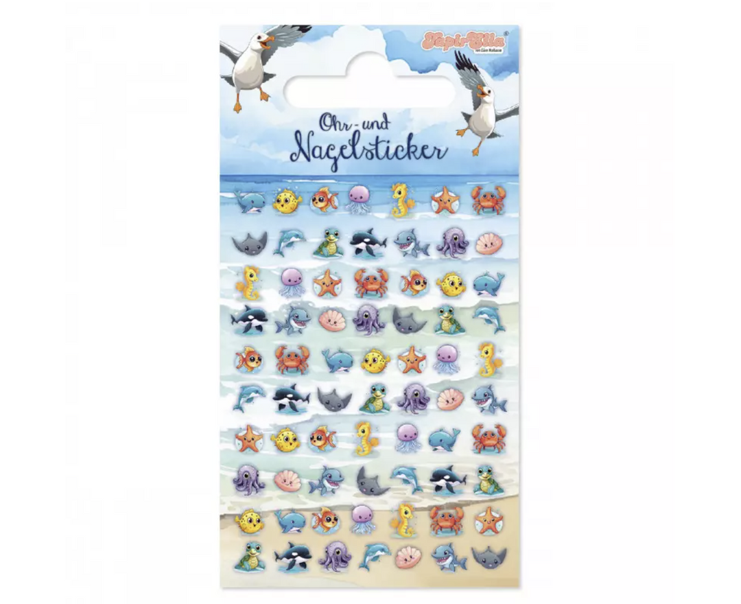 Ohr- und Nagelsticker Meerestiere, TapirElla, 1 Karte kinderparties-shop