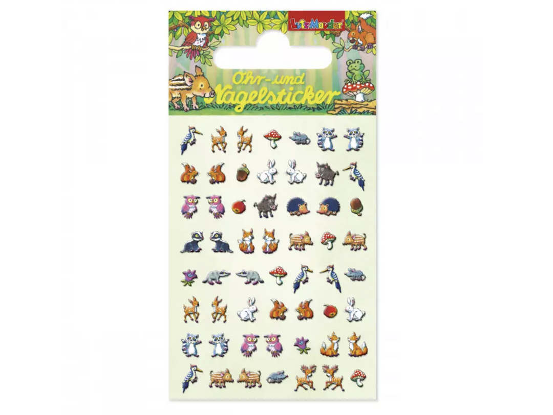 Ohr- und Nagelsticker Waldtiere, 1 Karte kinderparties-shop