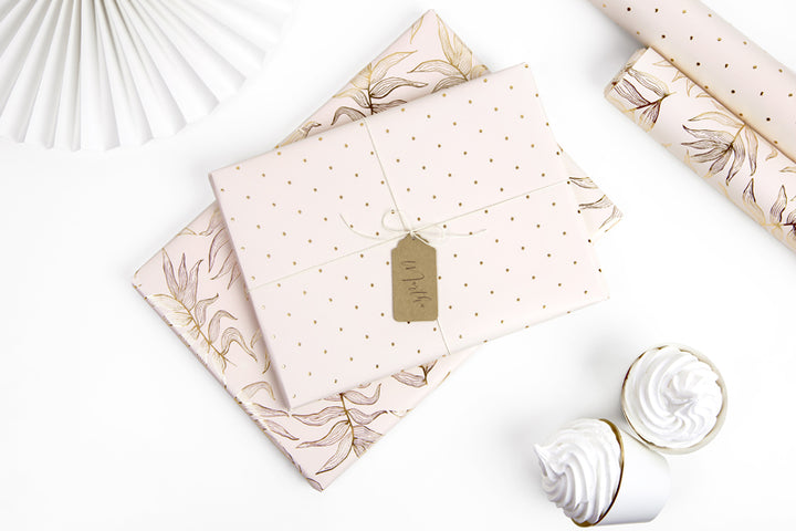 Geschenkpapier, Beige mit Gold, 70 X 200 cm, 2 Stk. kinderparties-shop