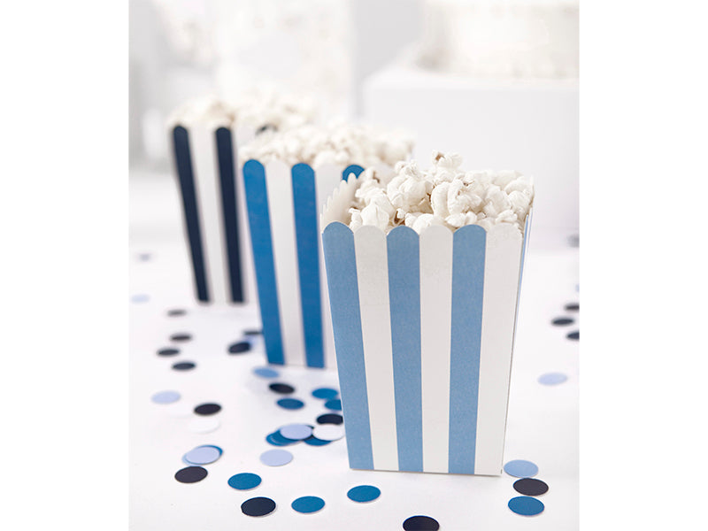 Popcorn Tüte, schwarz/blau-weiss gestreift, 6er Pack