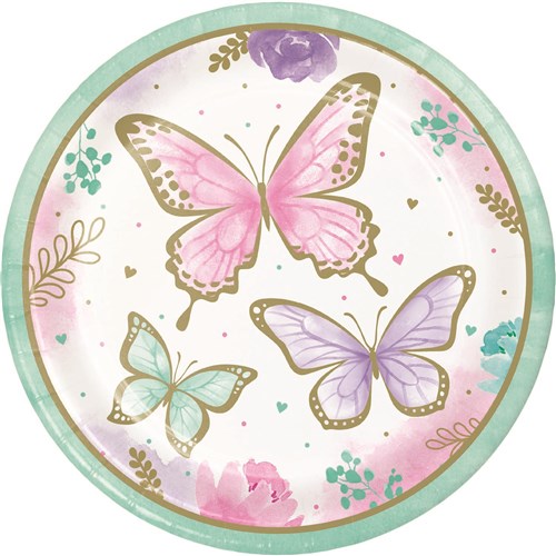 Schmetterling Party Teller, 8 Stück, 23cm kinderparties-shop