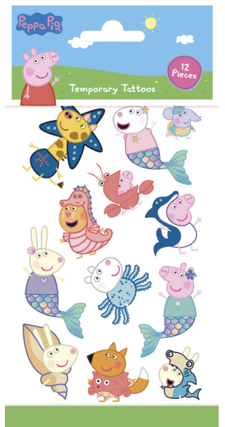 Peppa Pig Tattoos, Party Favor, 1 Bogen mit 12 Tattoos kinderparties-shop